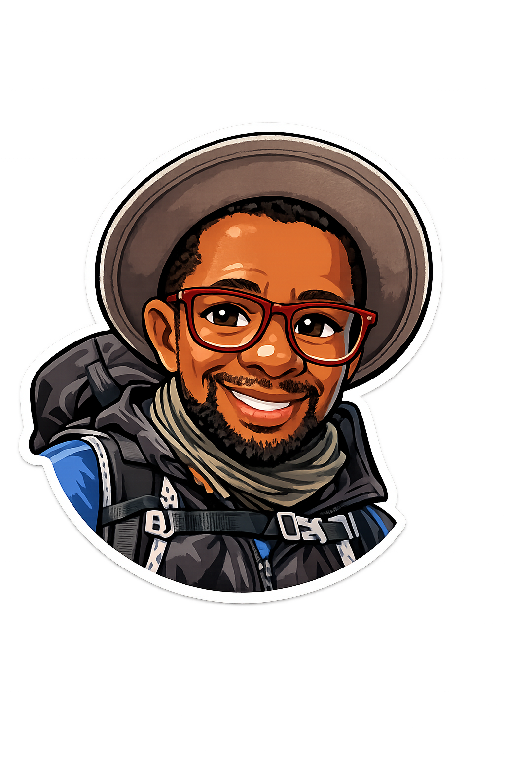 Sticker-style portrait of Matt Gathu